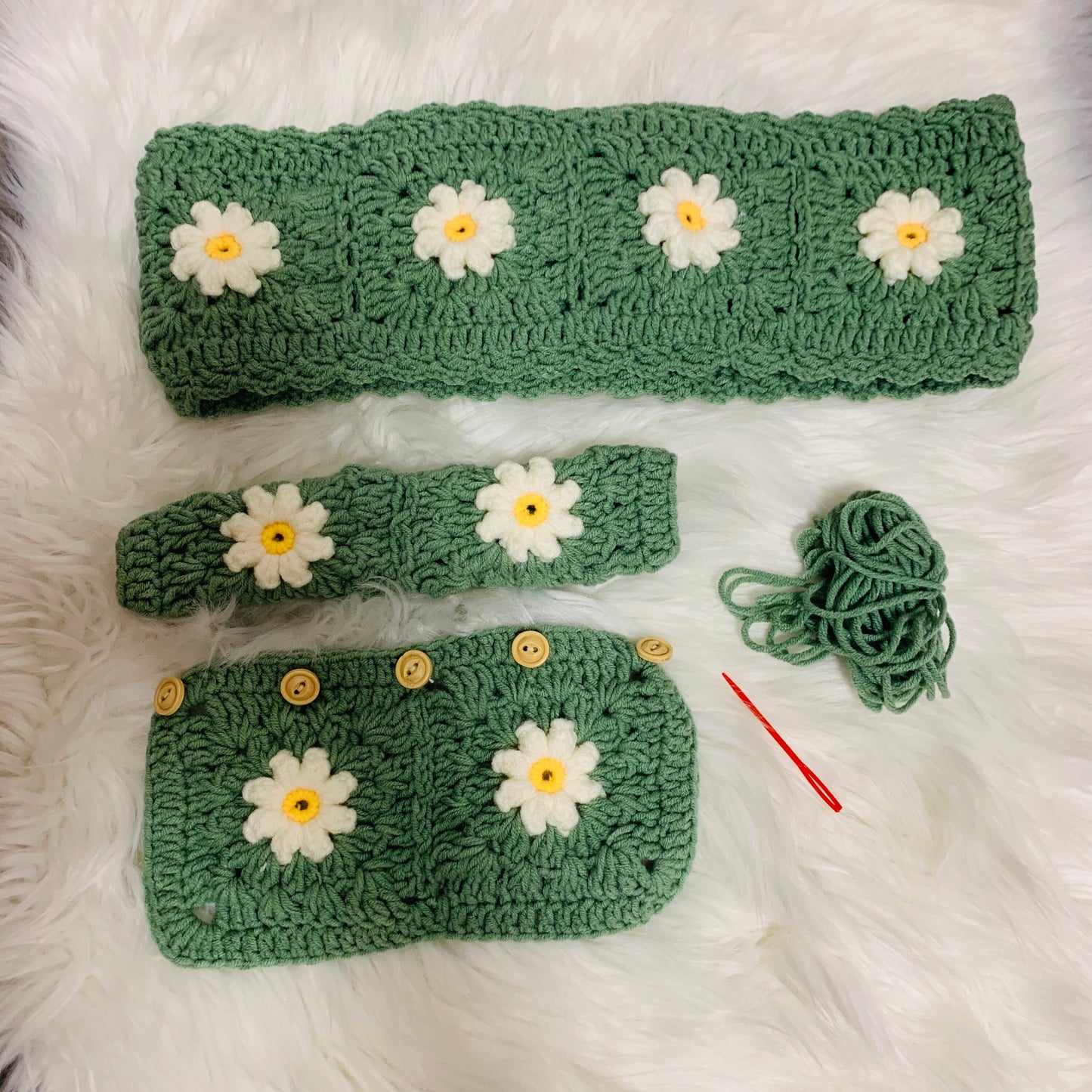 Handmade Steering Wheel Cover Crochet Seat Belt Cover
