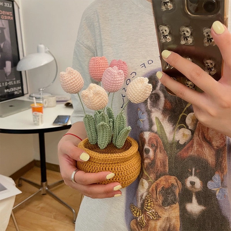 Crochet Tulip Flower Pot Mother's Gifts