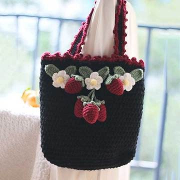 Crochet Strawberry Bags Fruit Bag, Flower Bags, Romantic Strawberry Garden