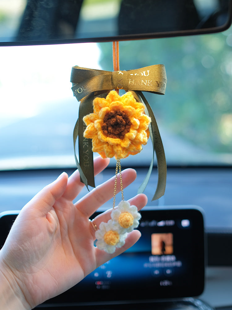 Crochet Hanging Sunflower Car Decor Mirror Hanging Accessories