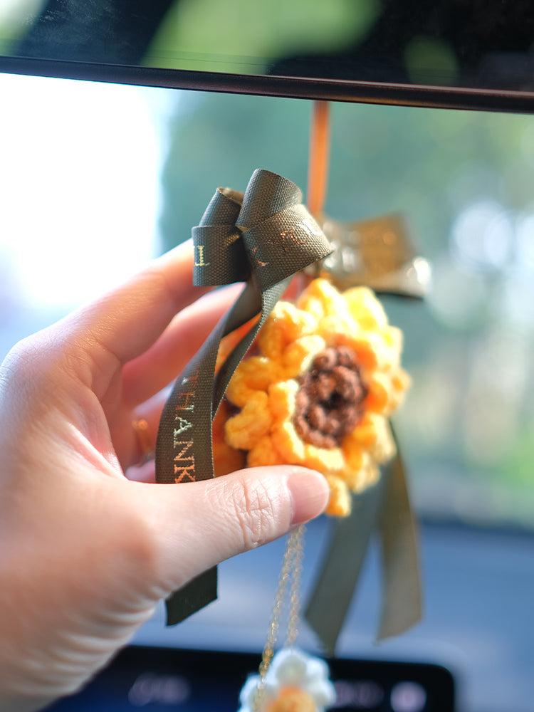 Crochet Hanging Sunflower Car Decor Mirror Hanging Accessories