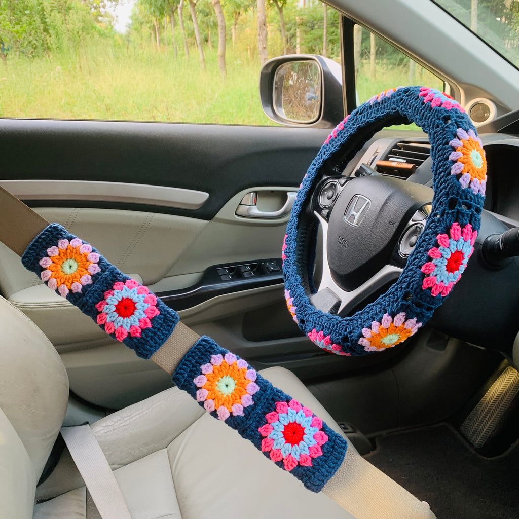 Crochet Handmade Steering Wheel Cover Seat Belt Cover