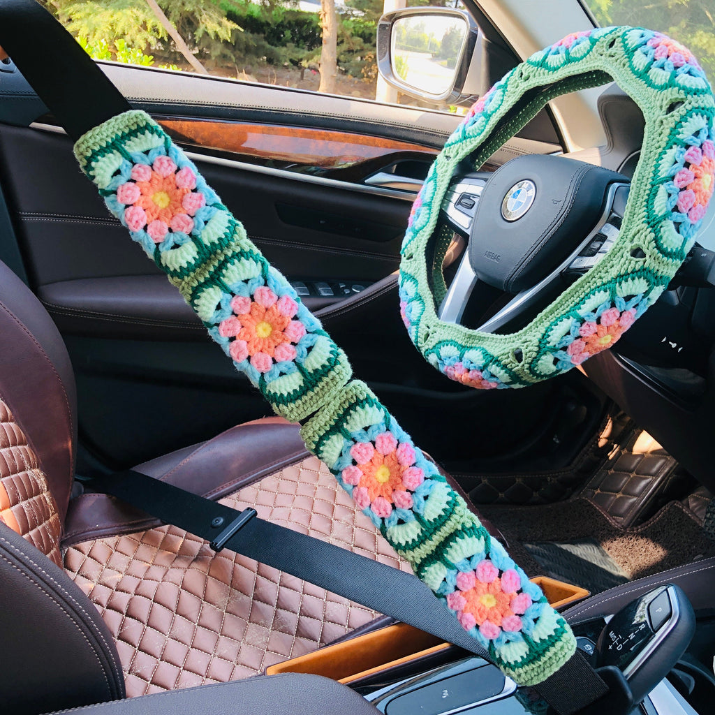 Crochet Handmade Steering Wheel Cover Seat Belt Cover
