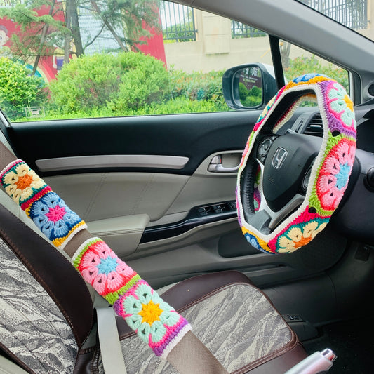 Handmade Crochet Steering Wheel Cover Seat Belt Cover