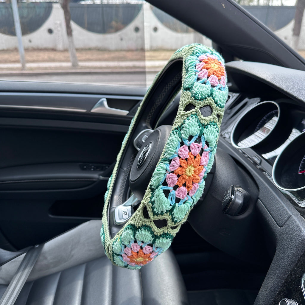Daisy Crochet Handmade Steering Wheel Cover Seat Belt Cover
