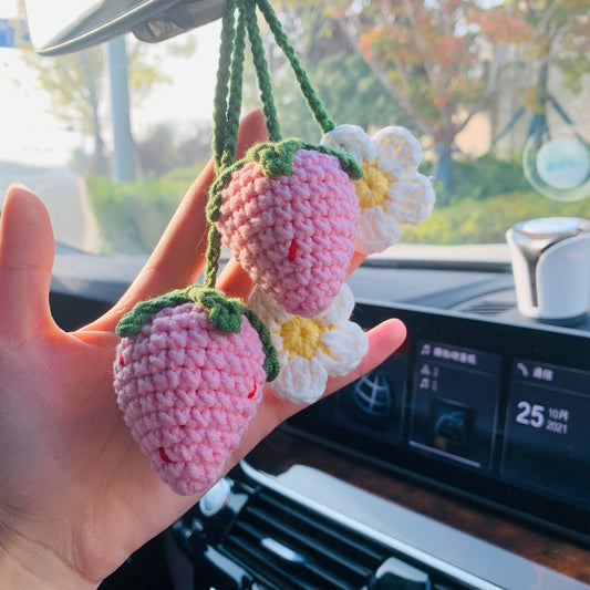 Crochet Strawberry Decor Car Decor
