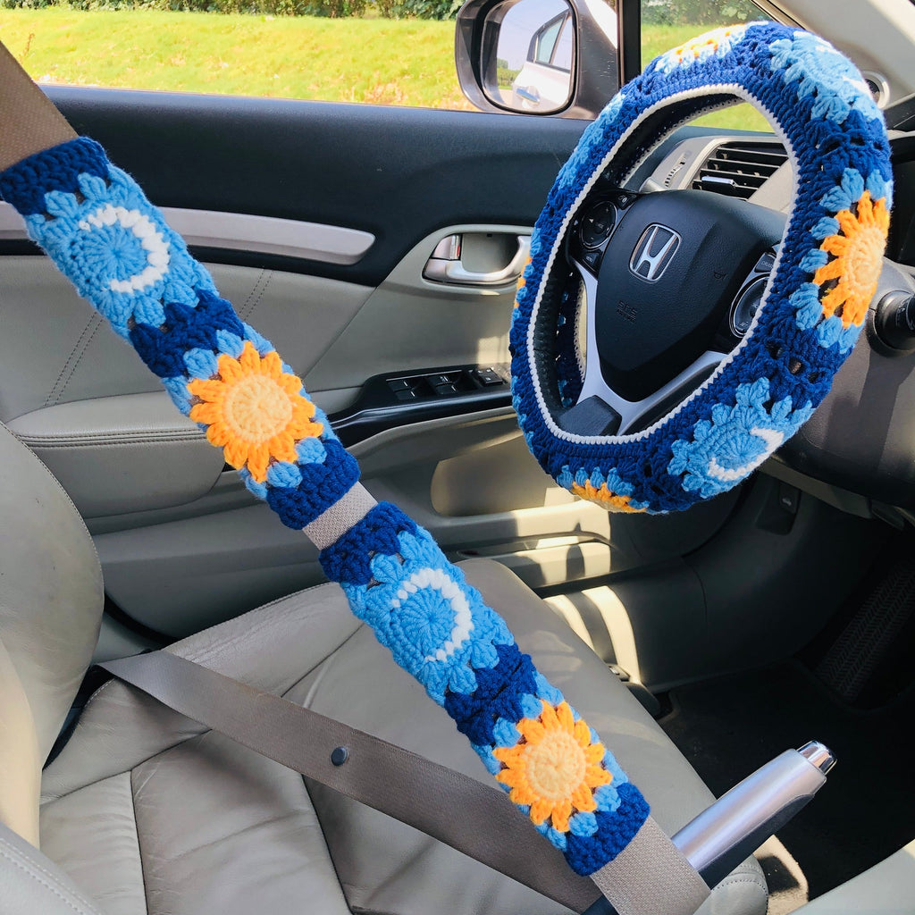 Crochet Handmade Steering Wheel Cover Seat Belt Cover