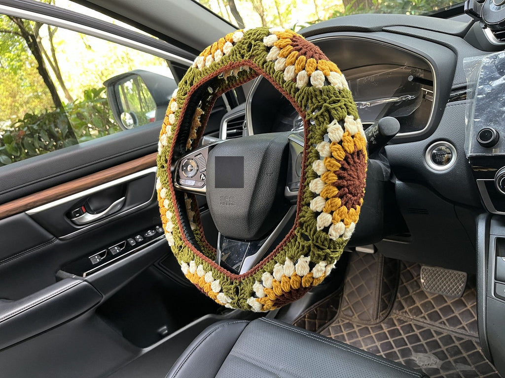 Sunflower Handmade Crochet Steering Wheel Cover Seat Belt Cover