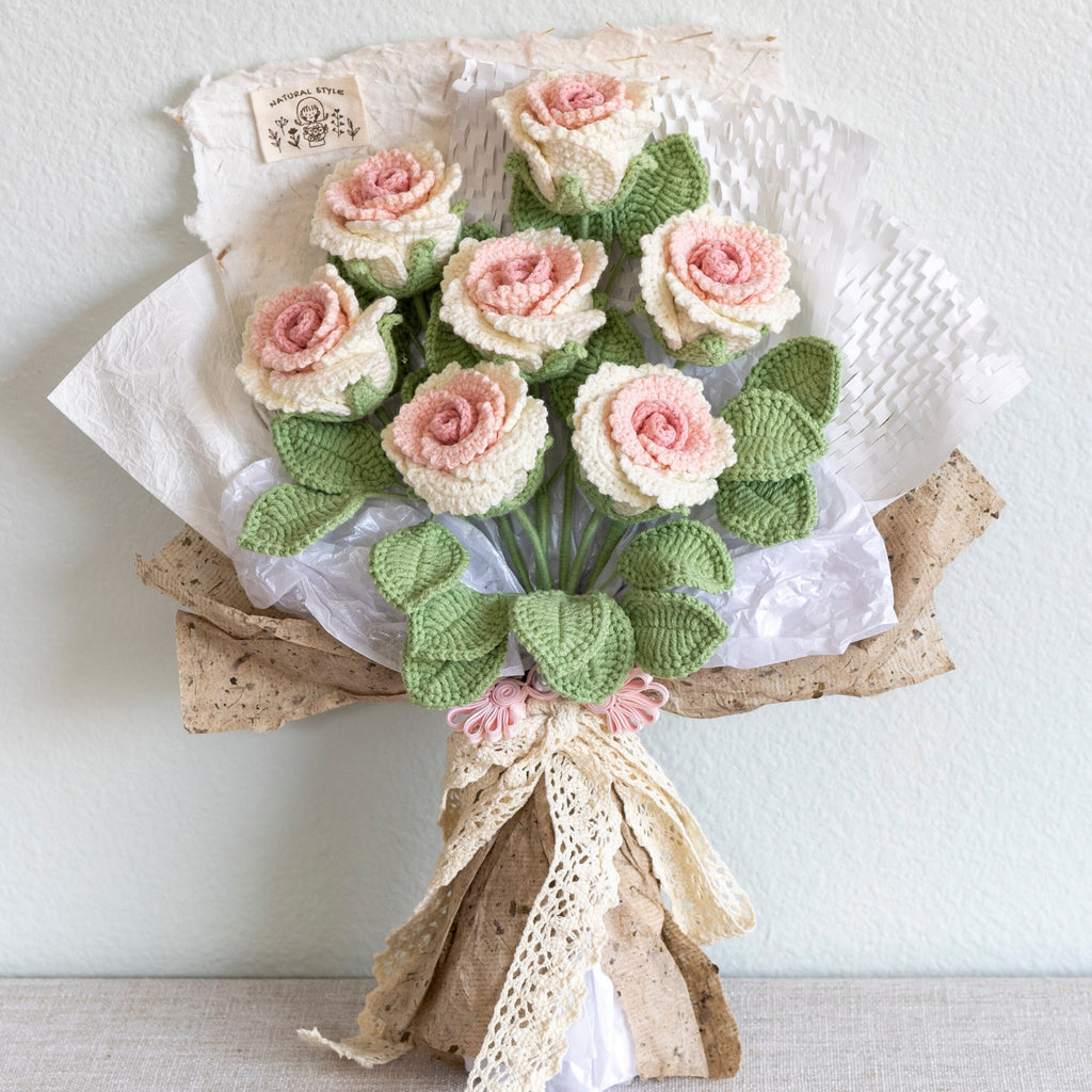 Bridal Bouquet Elegant Crochet Roses Bouquet Home Decor Gifts For Her