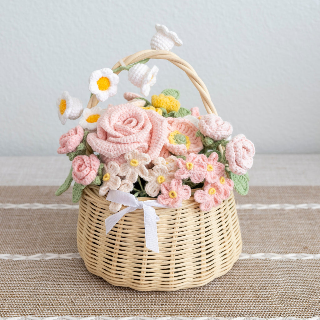 Bridal Bouquet Elegant Crochet Roses Basket Home Decor Gifts For Her
