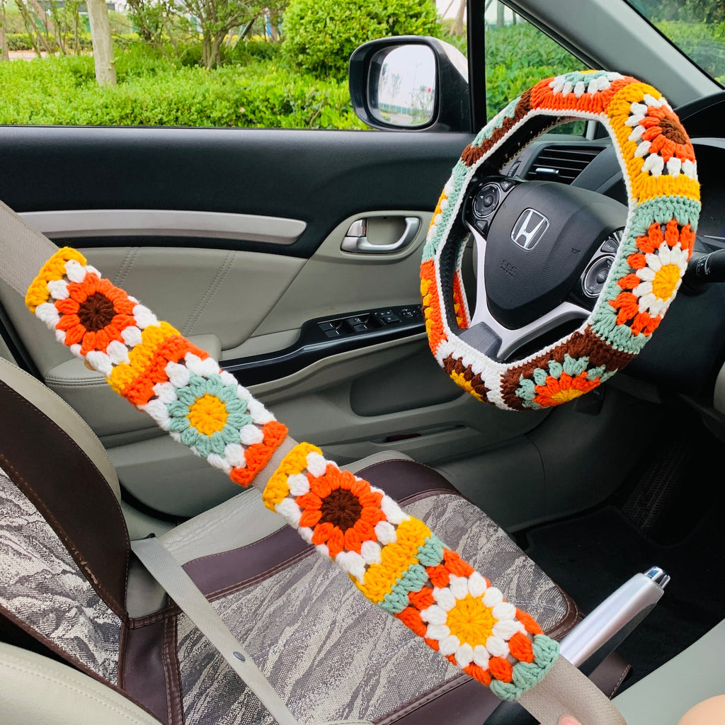Handmade Crochet Steering Wheel Cover Seat Belt Cover