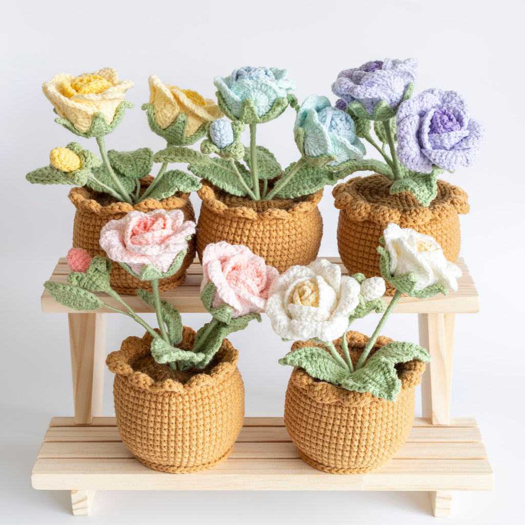 Crochet Roses Flower Plant And Pot-Gifts For Her