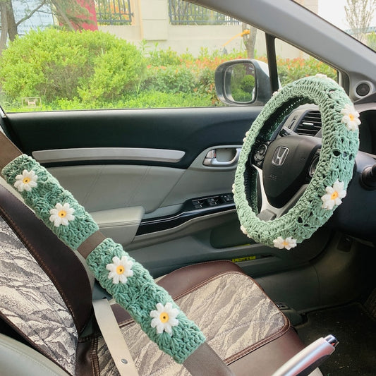 Handmade Steering Wheel Cover Crochet Seat Belt Cover