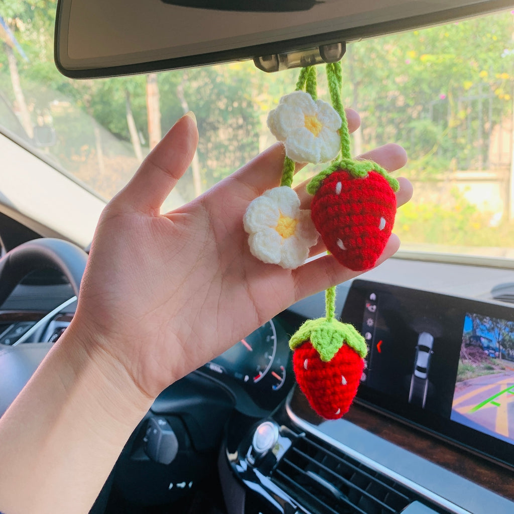 Crochet Strawberry Decor Car Decor