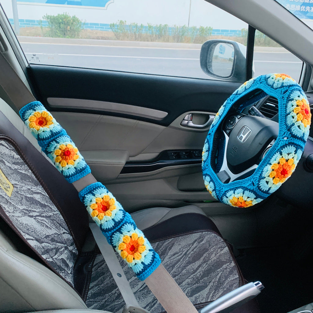 Crochet Handmade Steering Wheel Cover Seat Belt Cover
