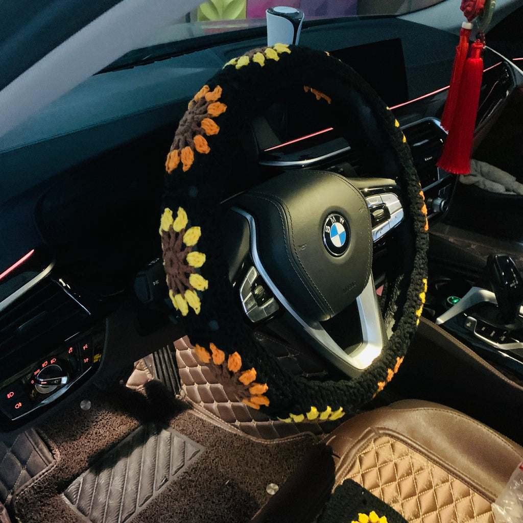 Women Crochet Handmade Steering Wheel Cover Seat Belt Cover