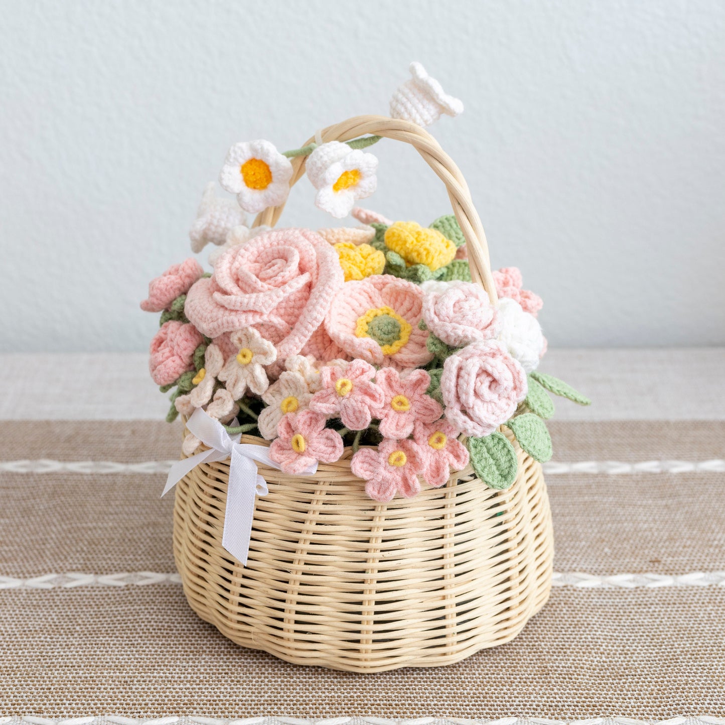 Bridal Bouquet Elegant Crochet Roses Basket Home Decor Gifts For Her