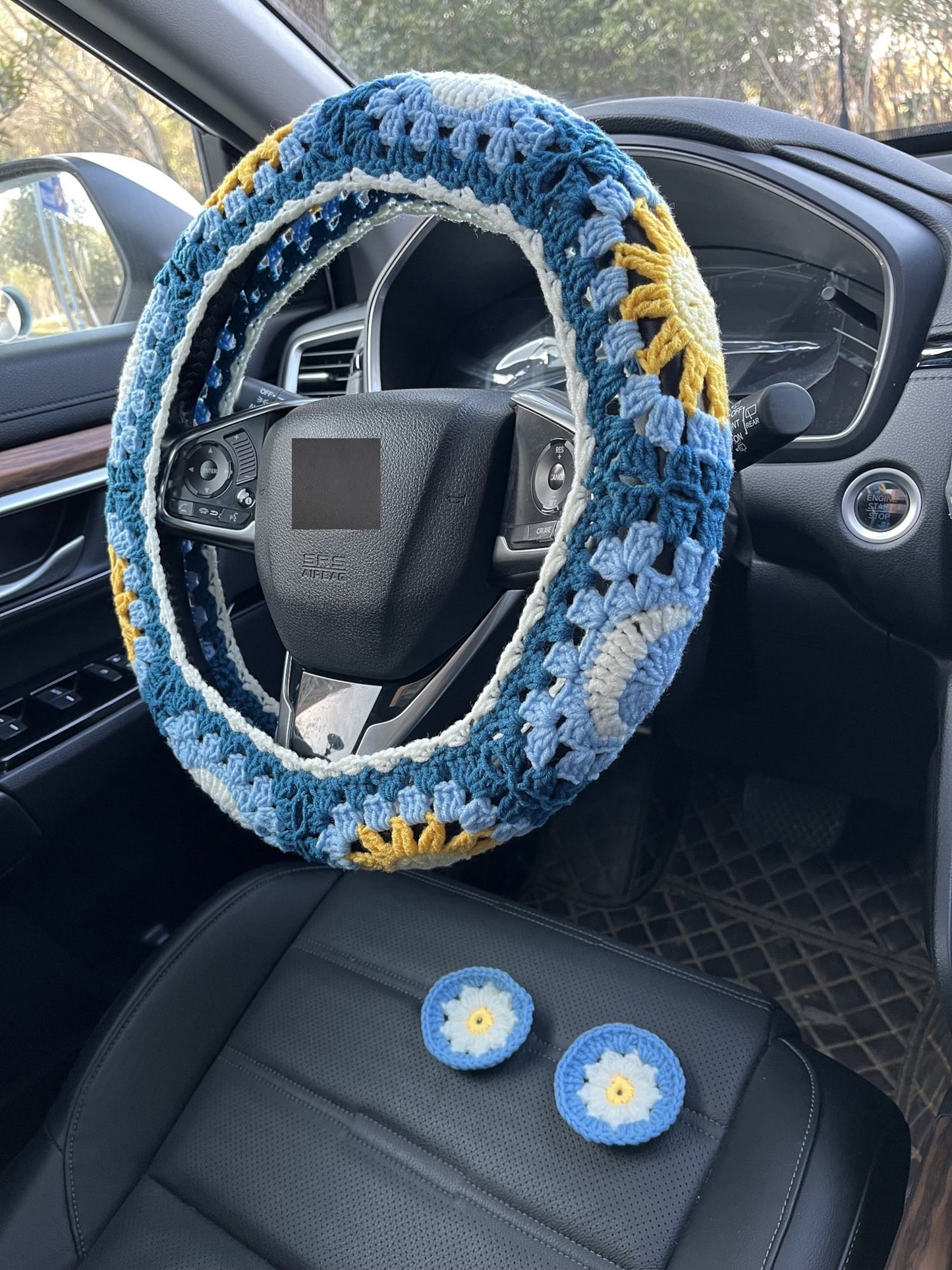 Star Moon And Sun Crochet Handmade Steering Wheel Cover Seat Belt Cover