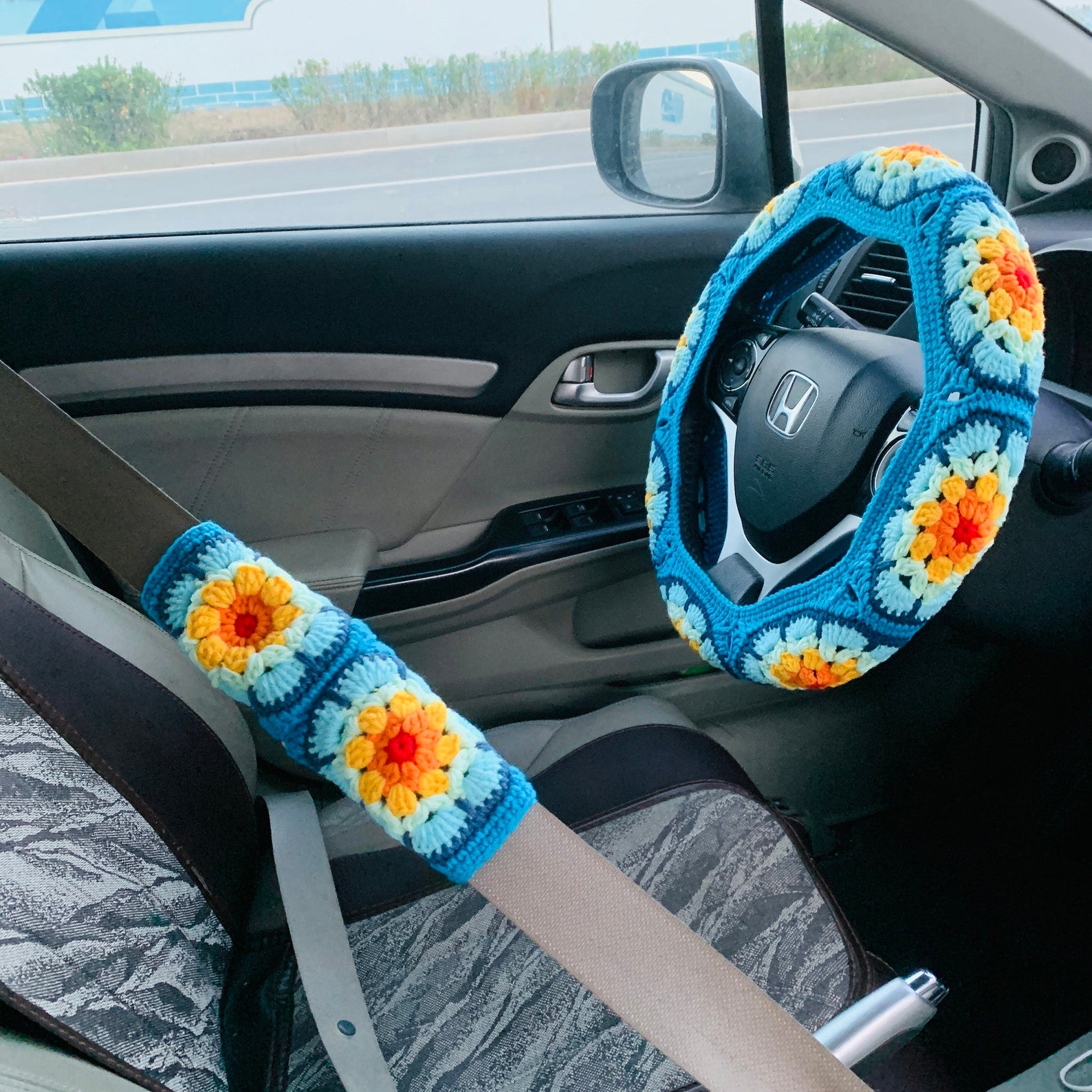 Crochet Handmade Steering Wheel Cover Seat Belt Cover