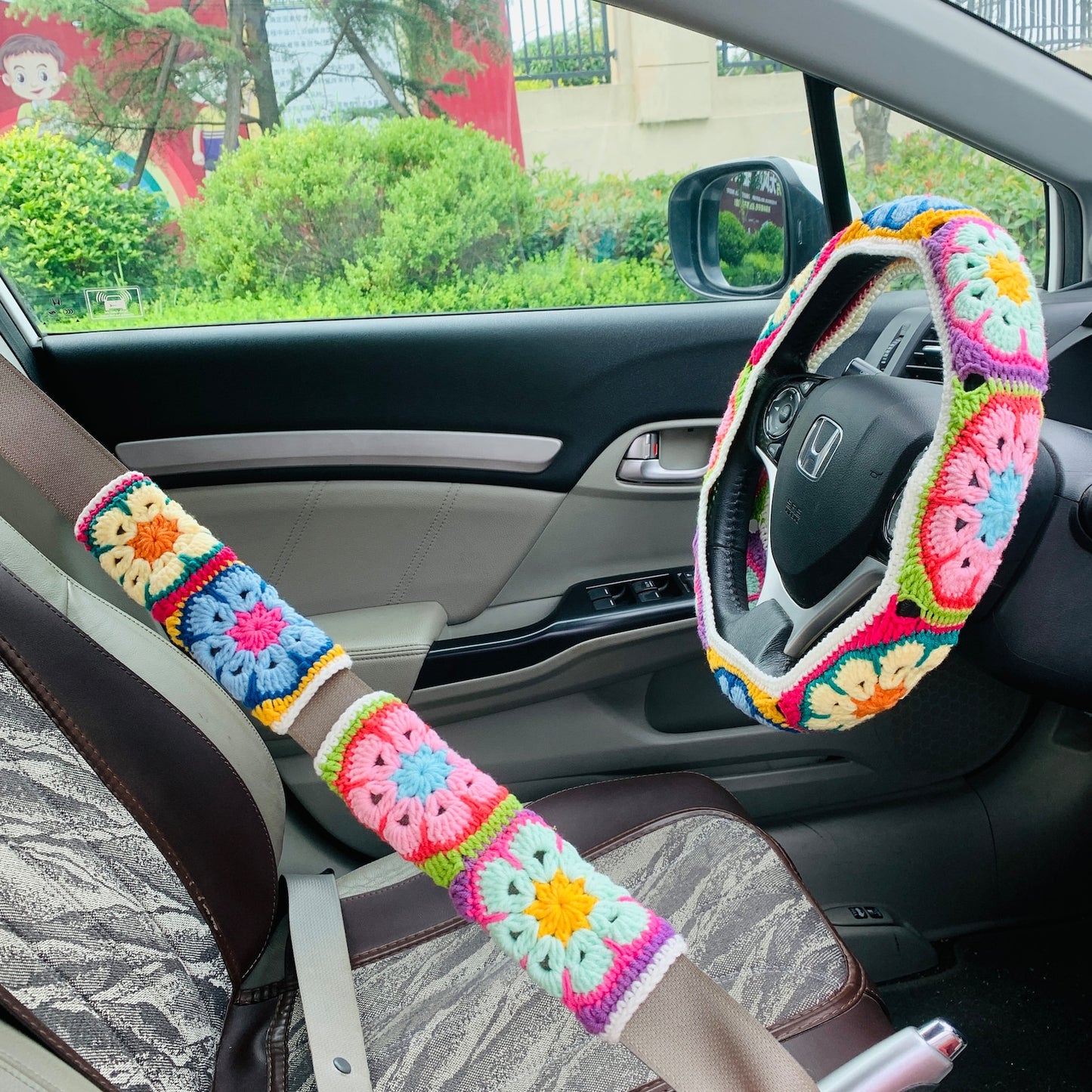 Handmade Crochet Steering Wheel Cover Seat Belt Cover