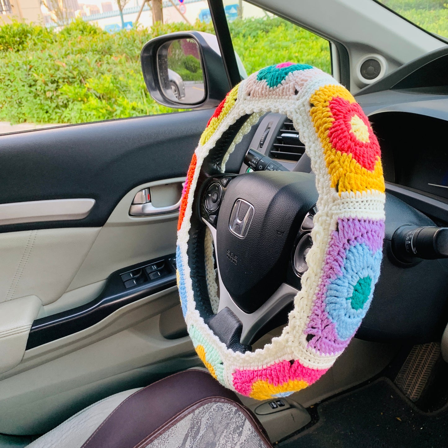 Flower Handmade Crochet Steering Wheel Cover Seat Belt Cover