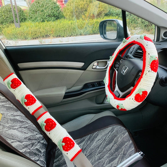 Flower Crochet Handmade Steering Wheel Cover Seat Belt Cover