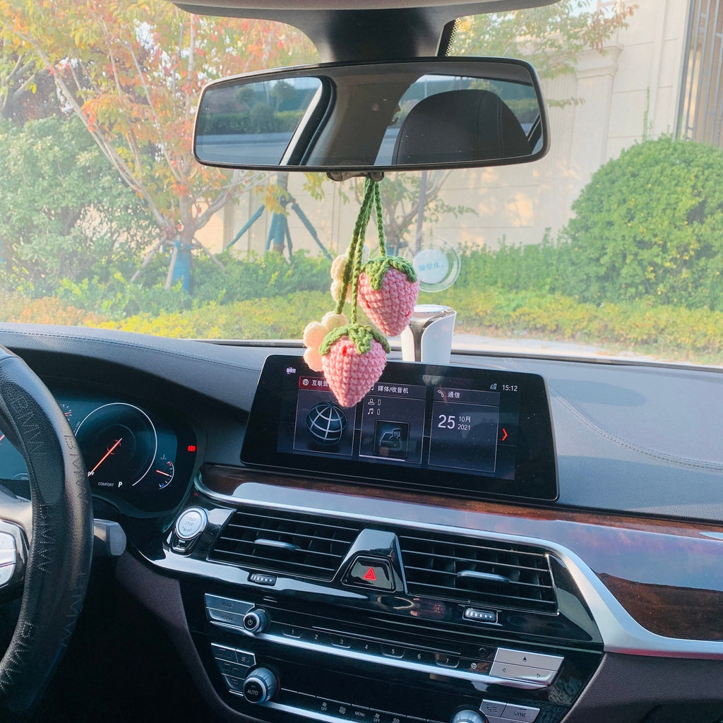 Crochet Strawberry Decor Car Decor