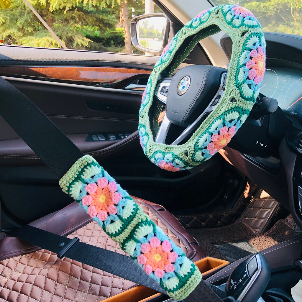 Crochet Handmade Steering Wheel Cover Seat Belt Cover