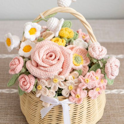 Bridal Bouquet Elegant Crochet Roses Basket Home Decor Gifts For Her