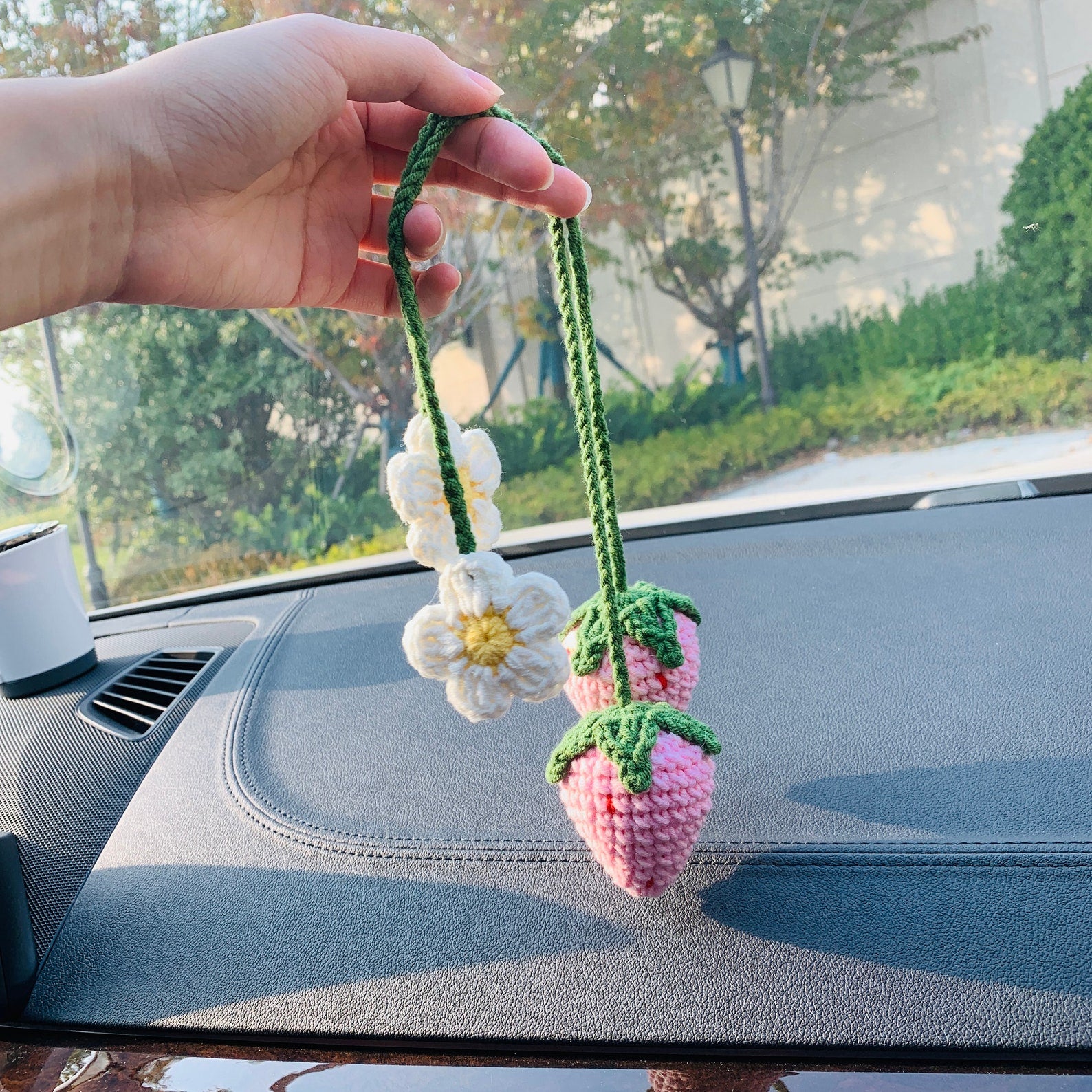 Crochet Strawberry Decor Car Decor