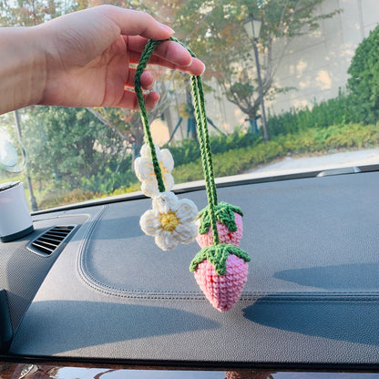 Crochet Strawberry Decor Car Decor