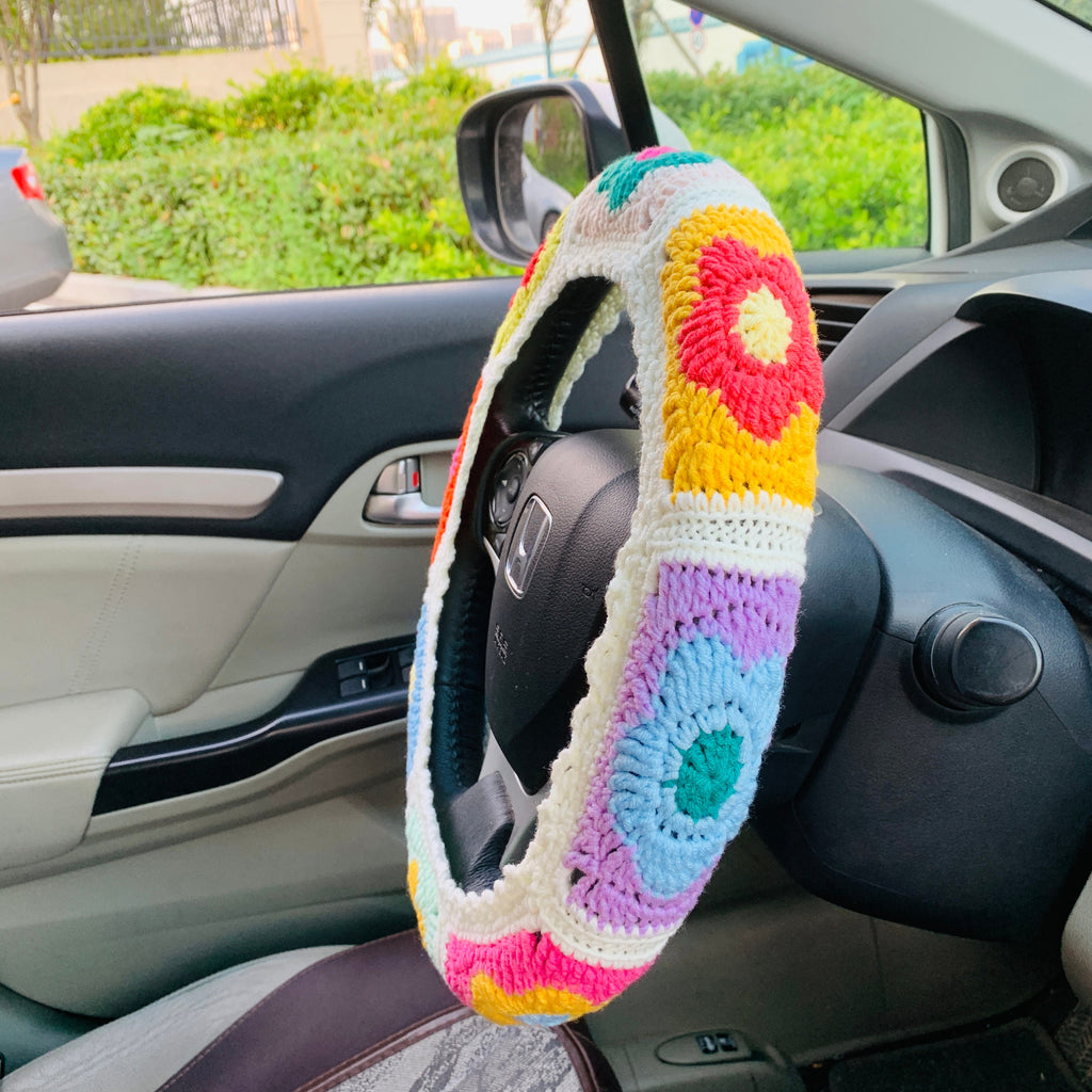 Flower Handmade Crochet Steering Wheel Cover Seat Belt Cover