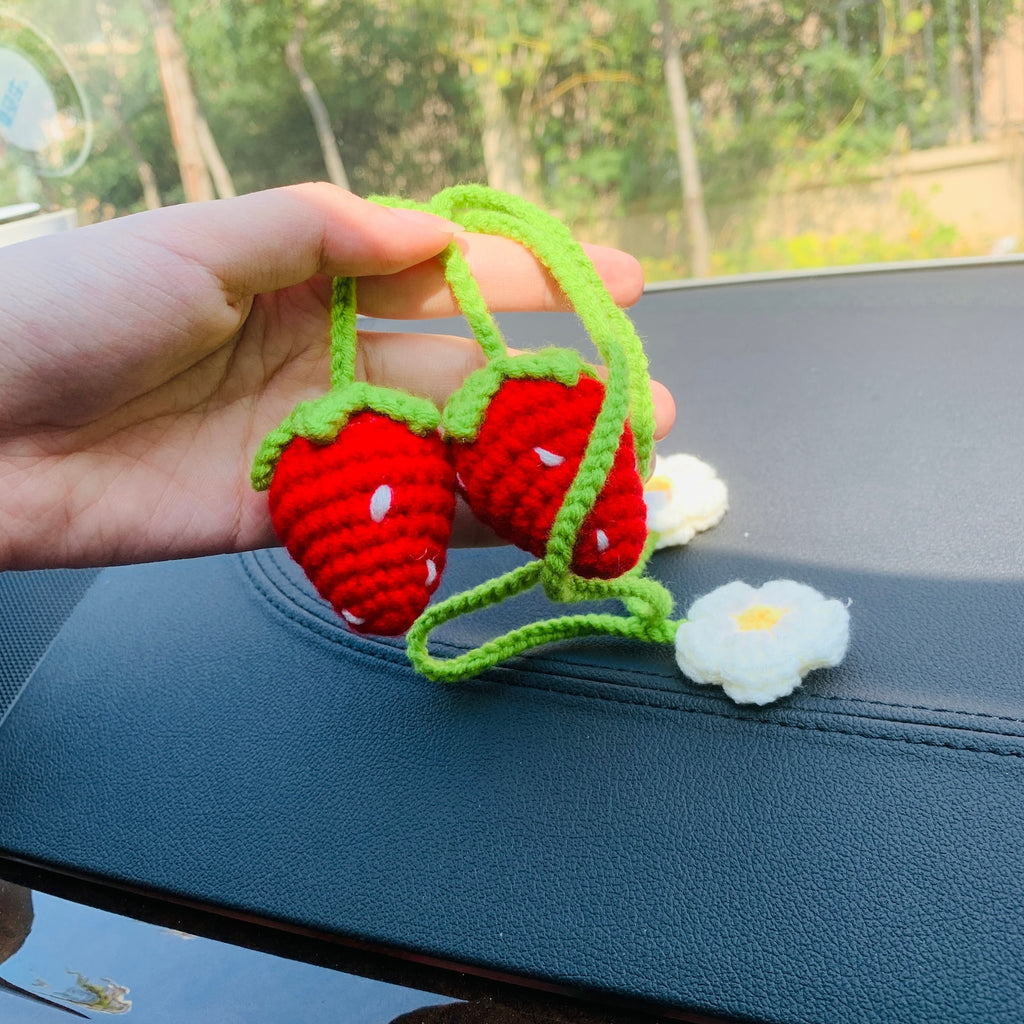 Crochet Strawberry Decor Car Decor