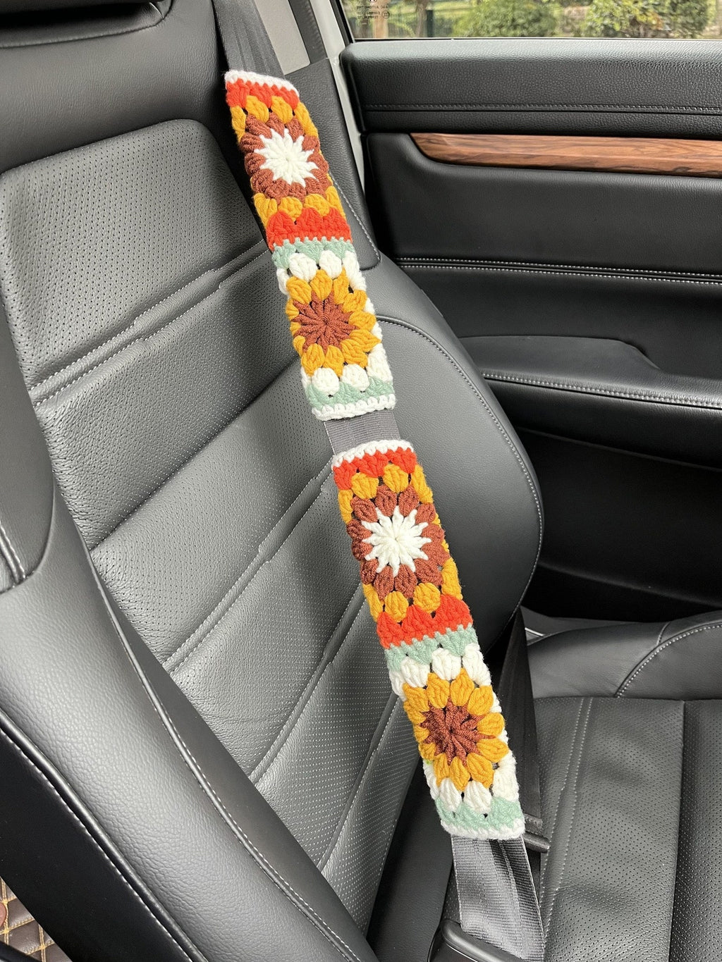 Sunflower Crochet Handmade Steering Wheel Cover Seat Belt Cover