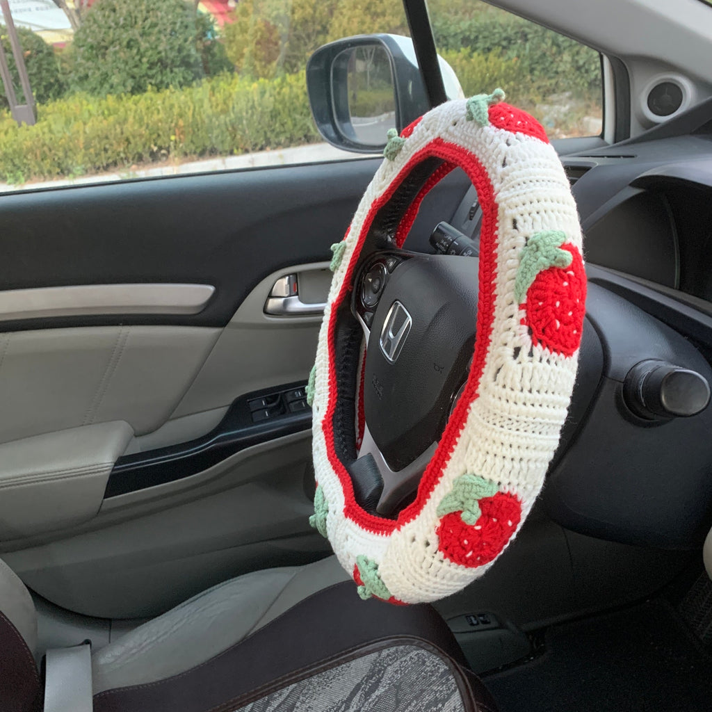 Flower Crochet Handmade Steering Wheel Cover Seat Belt Cover