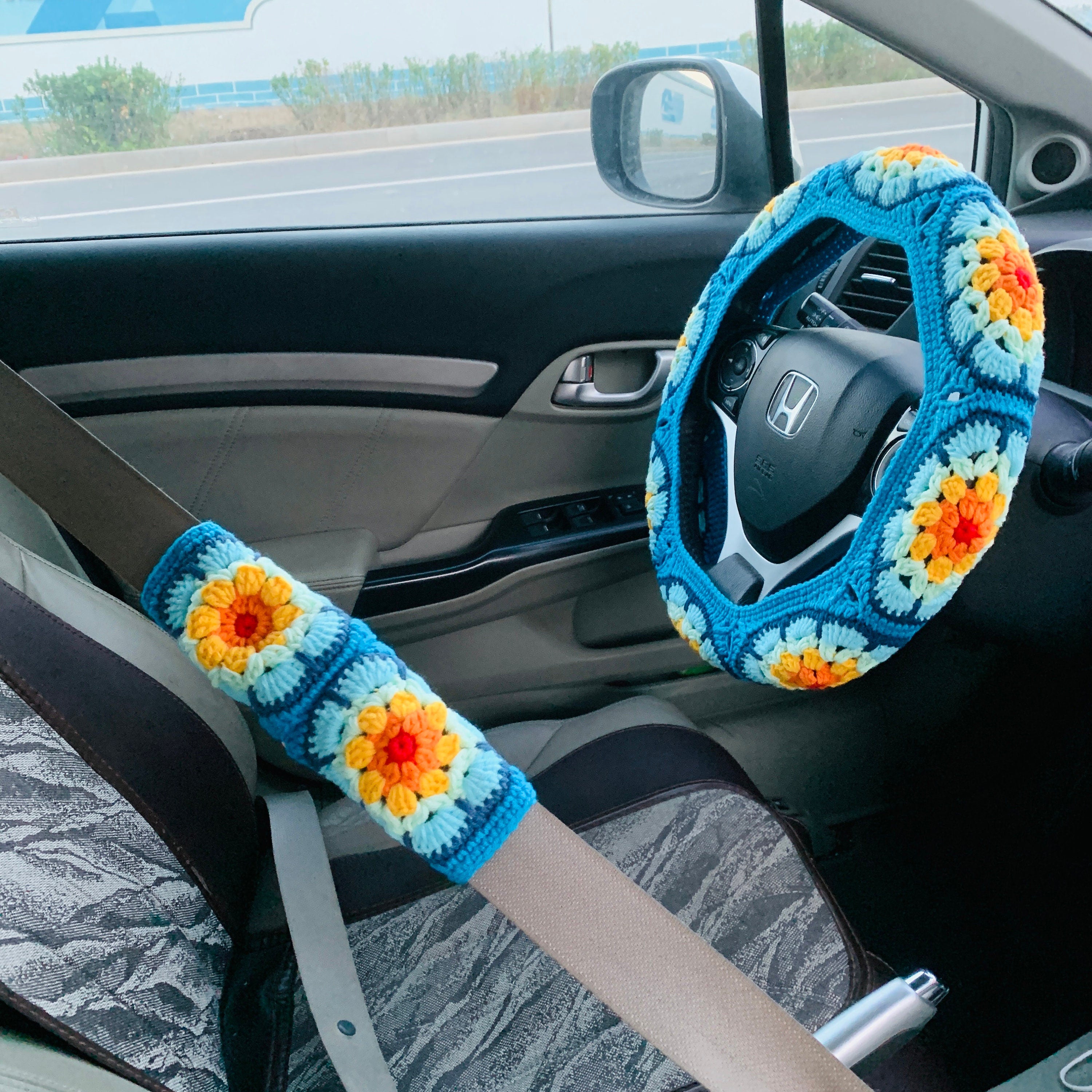 Crochet Handmade Steering Wheel Cover Seat Belt Cover