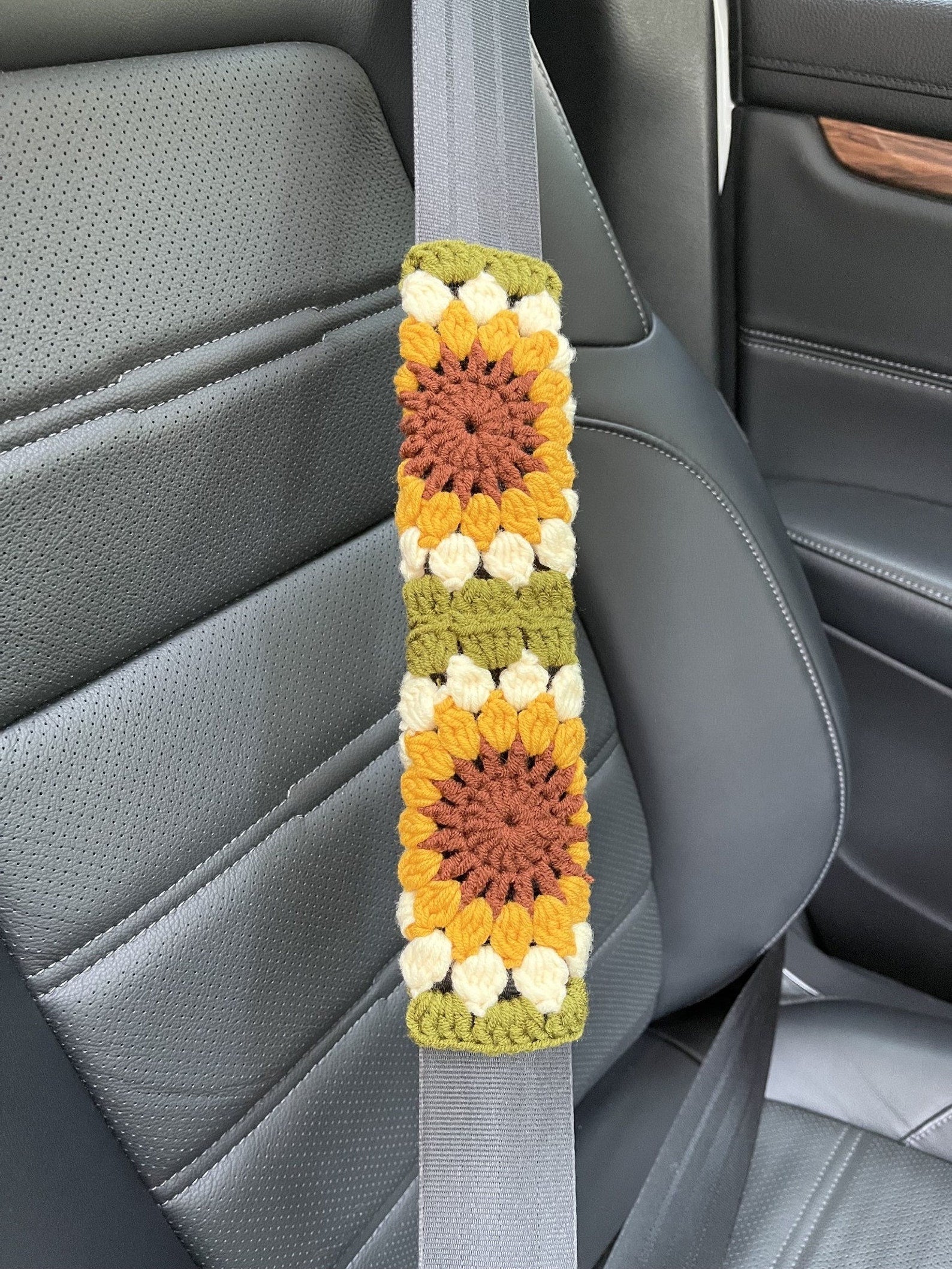 Sunflower Handmade Crochet Steering Wheel Cover Seat Belt Cover