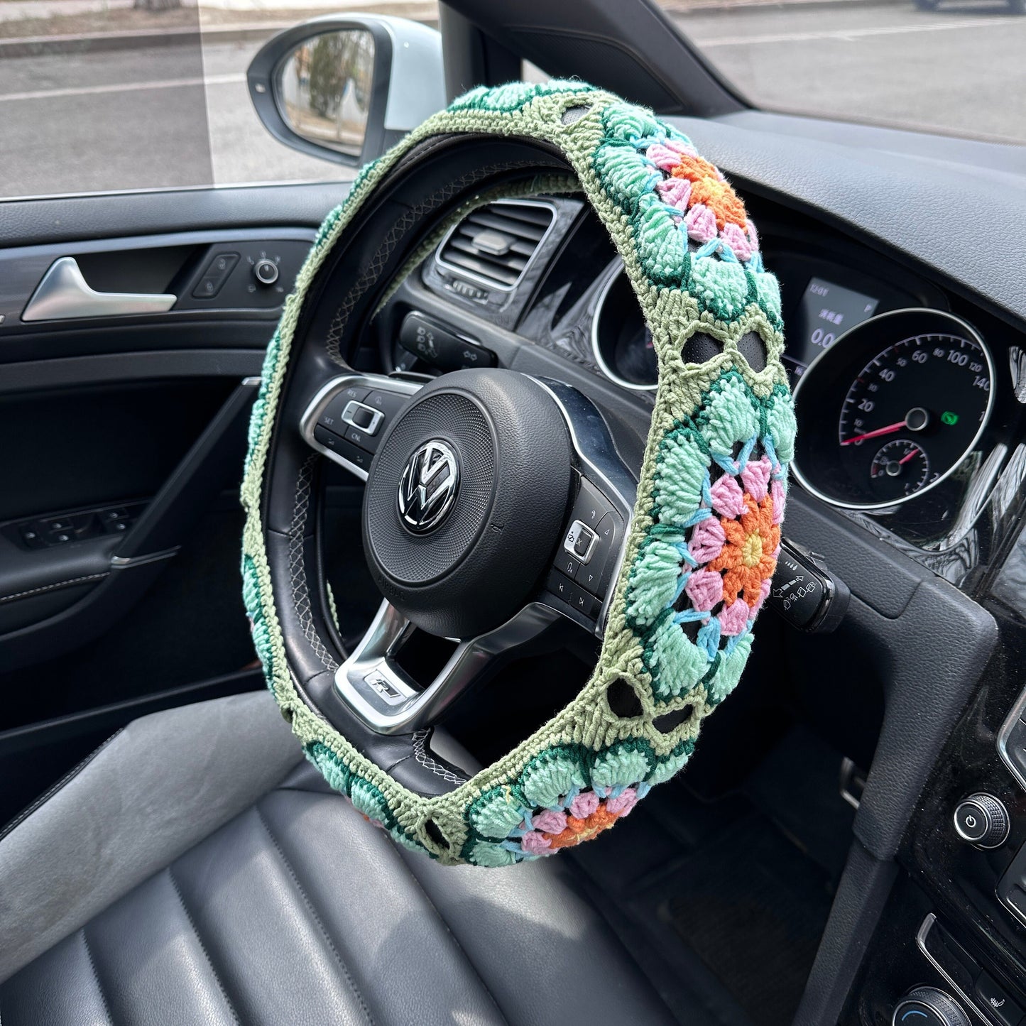 Daisy Crochet Handmade Steering Wheel Cover Seat Belt Cover