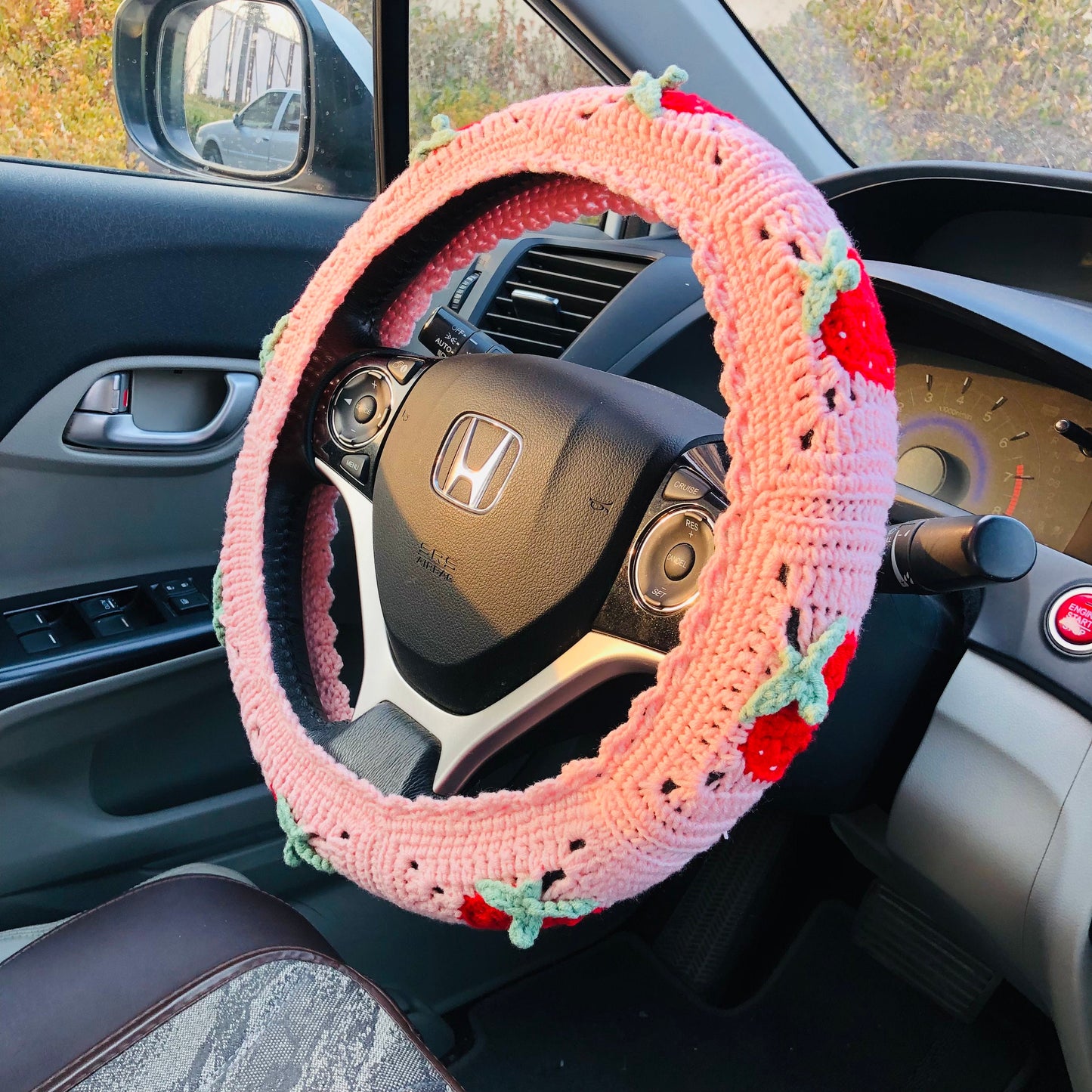 Strawberry Handmade Crochet Steering Wheel Cover Seat Belt S