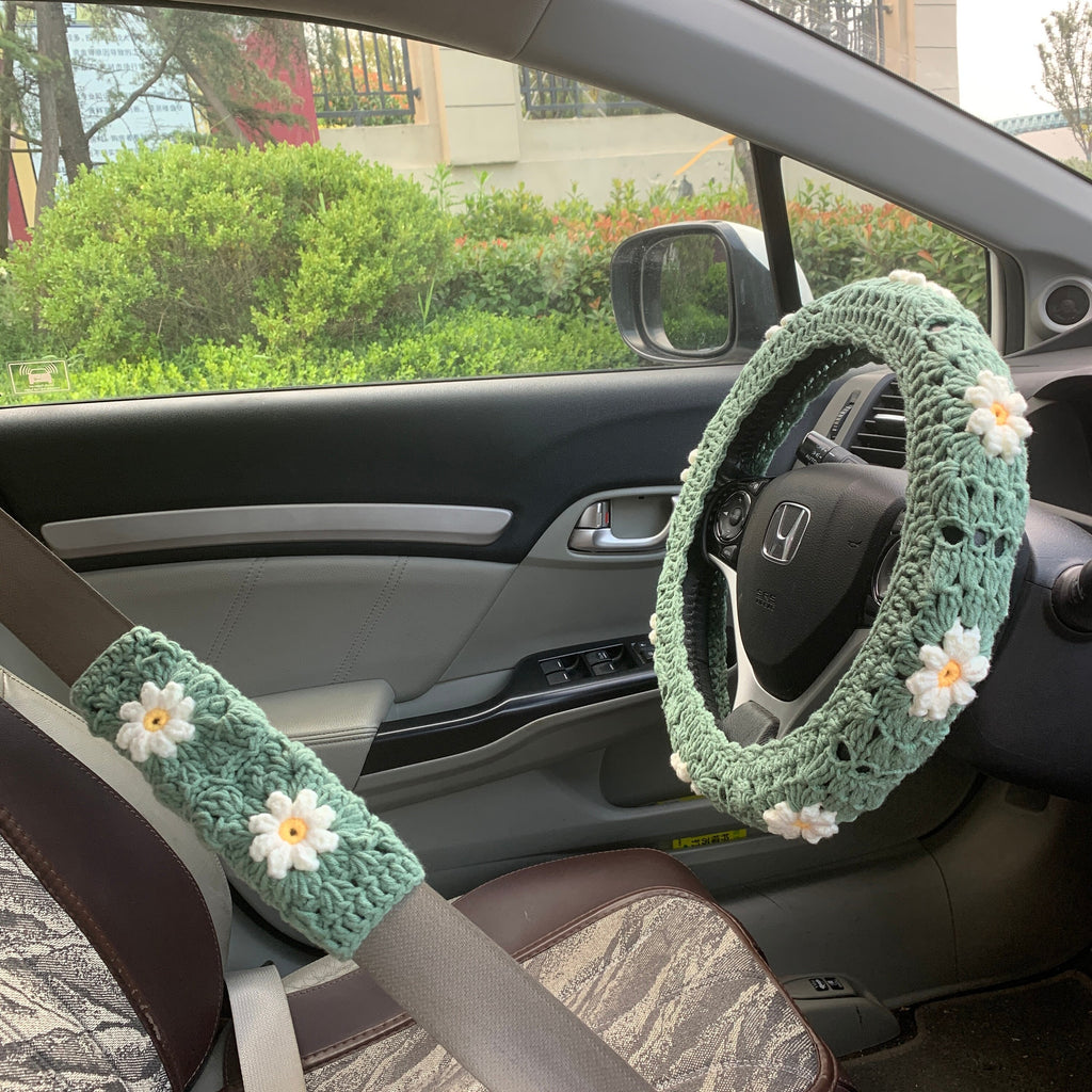 Handmade Steering Wheel Cover Crochet Seat Belt Cover
