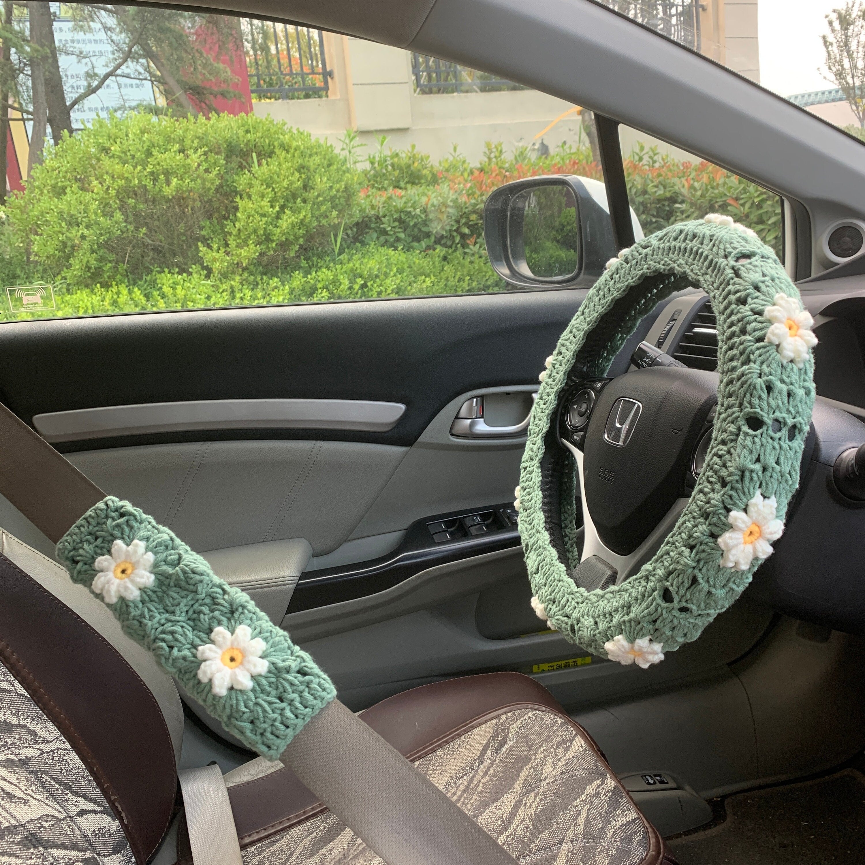 Handmade Steering Wheel Cover Crochet Seat Belt Cover