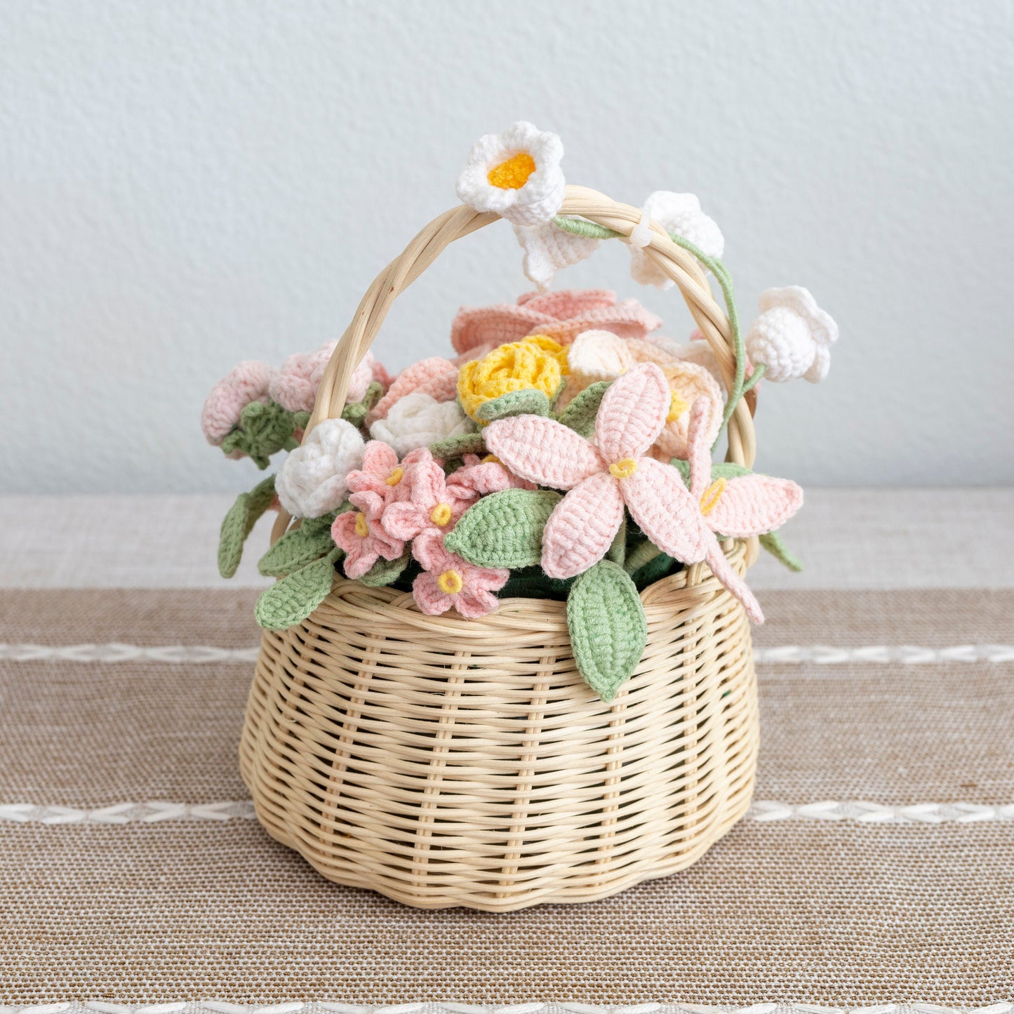 Bridal Bouquet Elegant Crochet Roses Basket Home Decor Gifts For Her