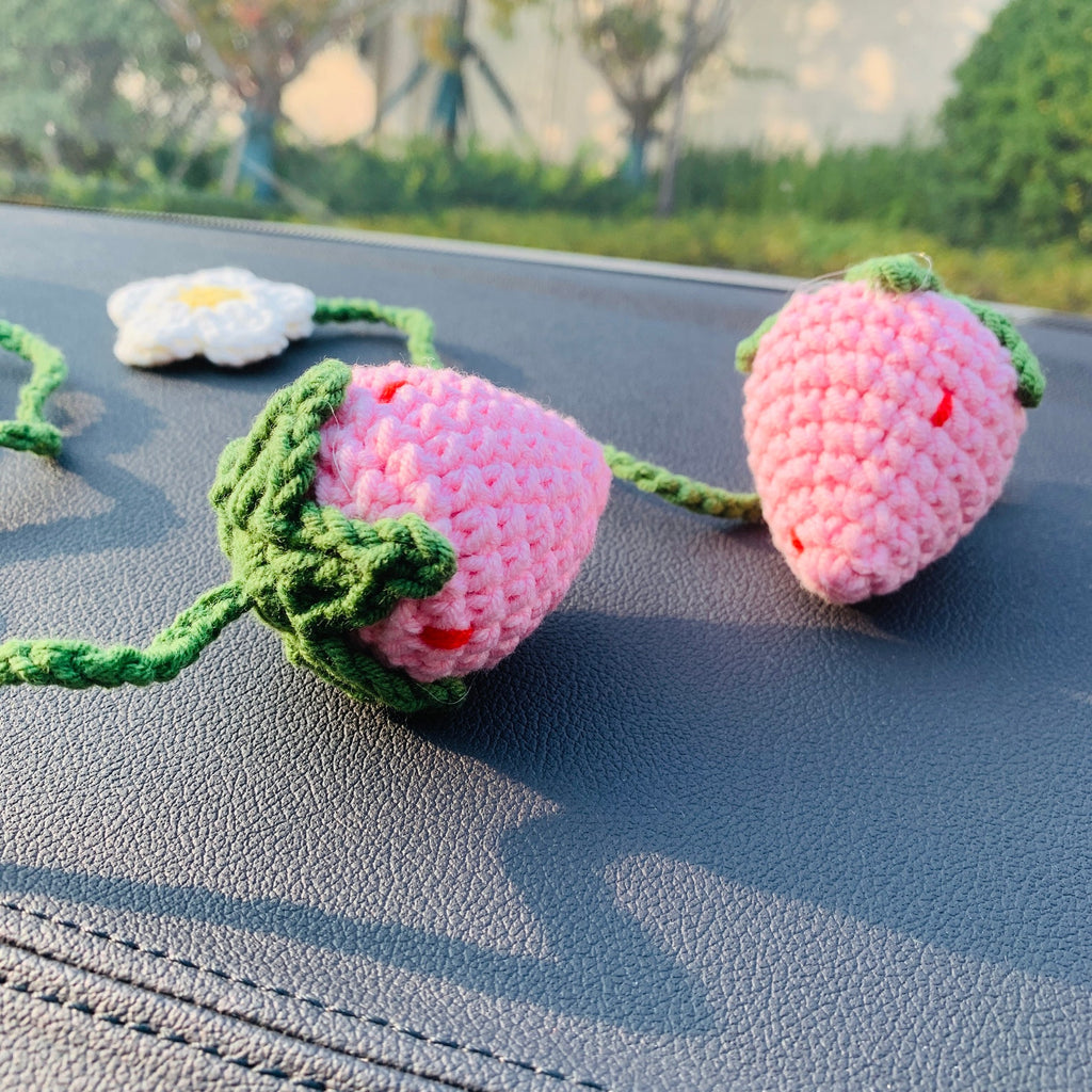 Crochet Strawberry Decor Car Decor