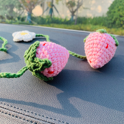 Crochet Strawberry Decor Car Decor