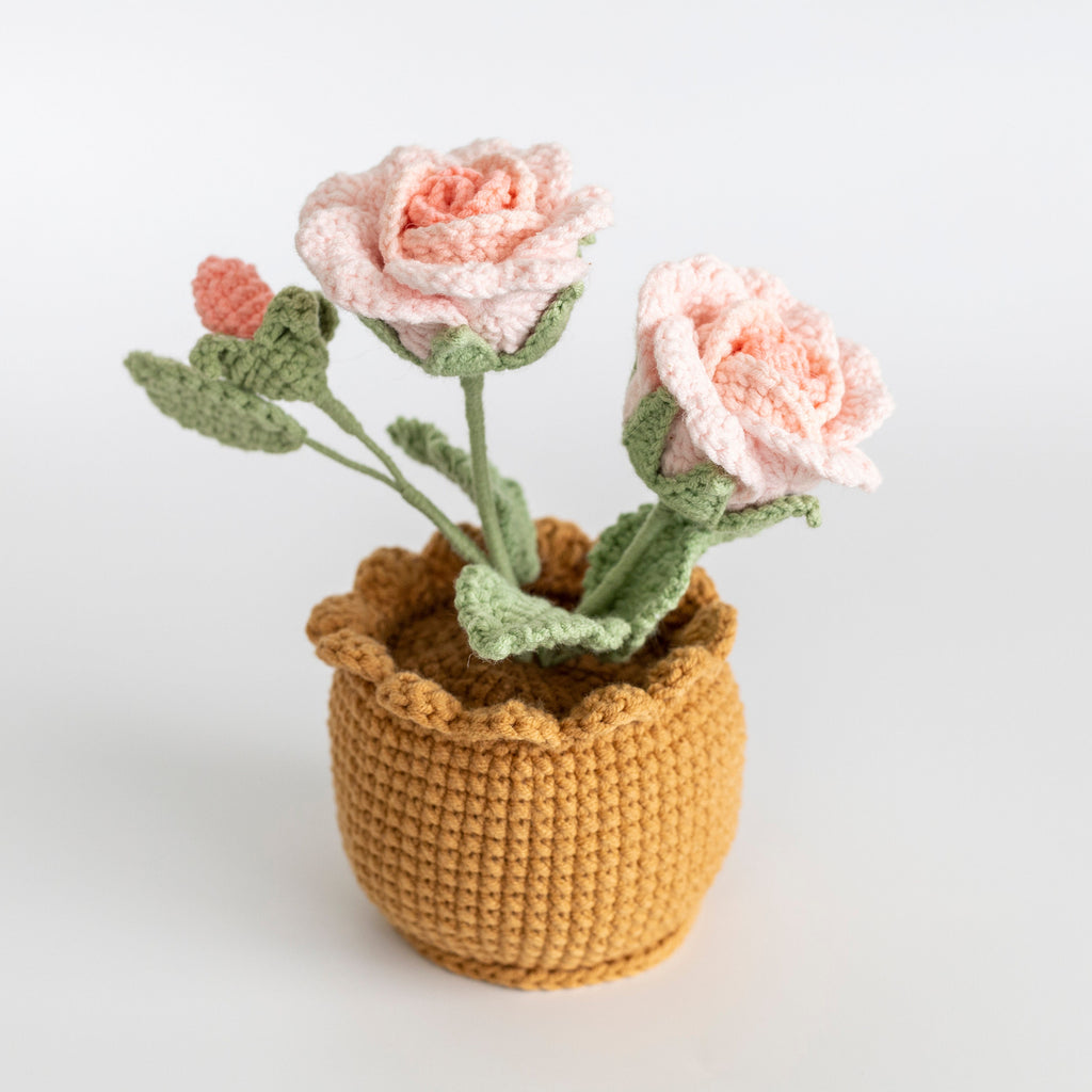Crochet Roses Flower Plant And Pot-Gifts For Her