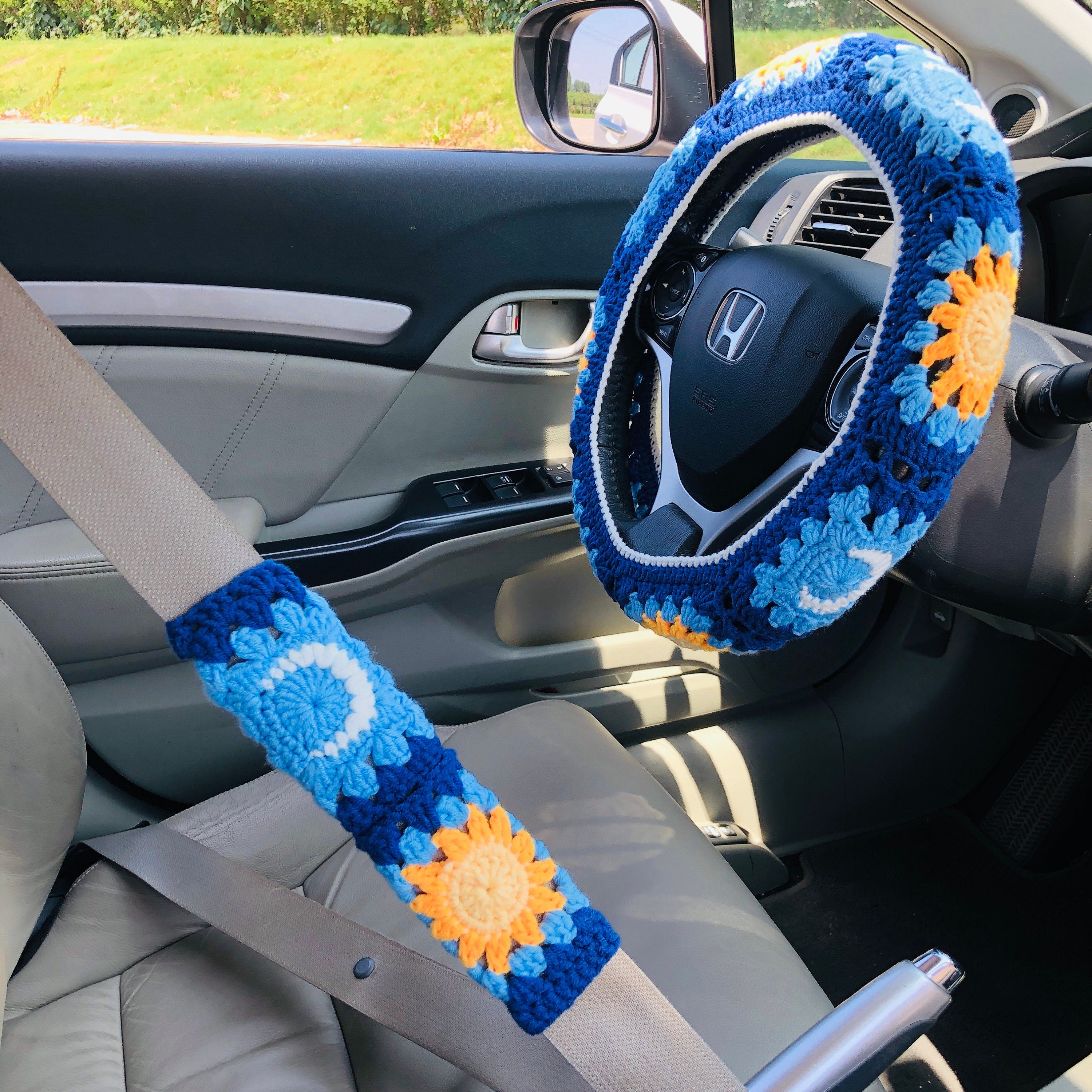 Crochet Handmade Steering Wheel Cover Seat Belt Cover