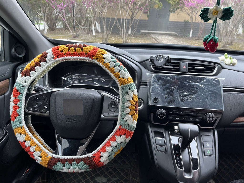 Sunflower Crochet Handmade Steering Wheel Cover Seat Belt Cover