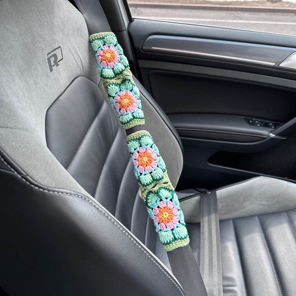 Daisy Crochet Handmade Steering Wheel Cover Seat Belt Cover