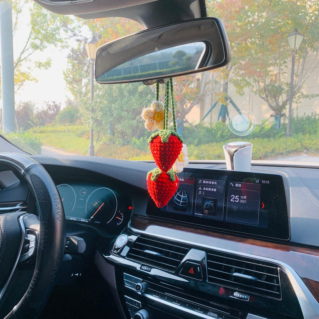 Crochet Strawberry Decor Car Decor