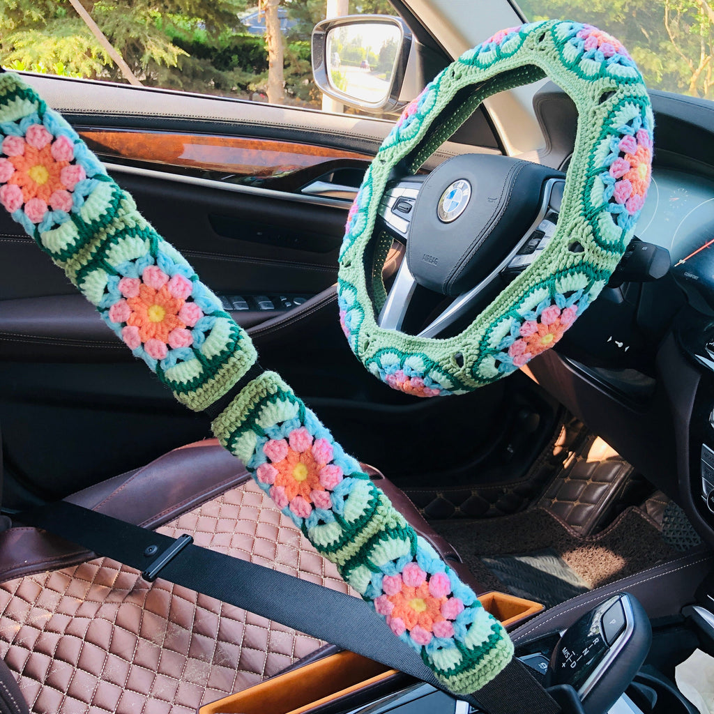 Crochet Handmade Steering Wheel Cover Seat Belt Cover